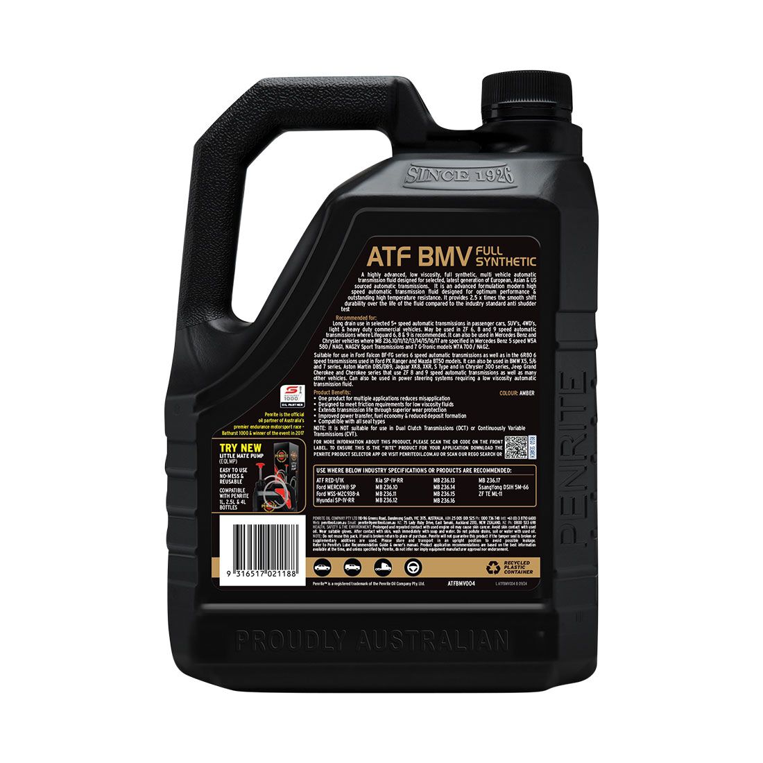 Penrite Automatic Transmission Fluid BMV 4 Litre, , scaau_hi-res