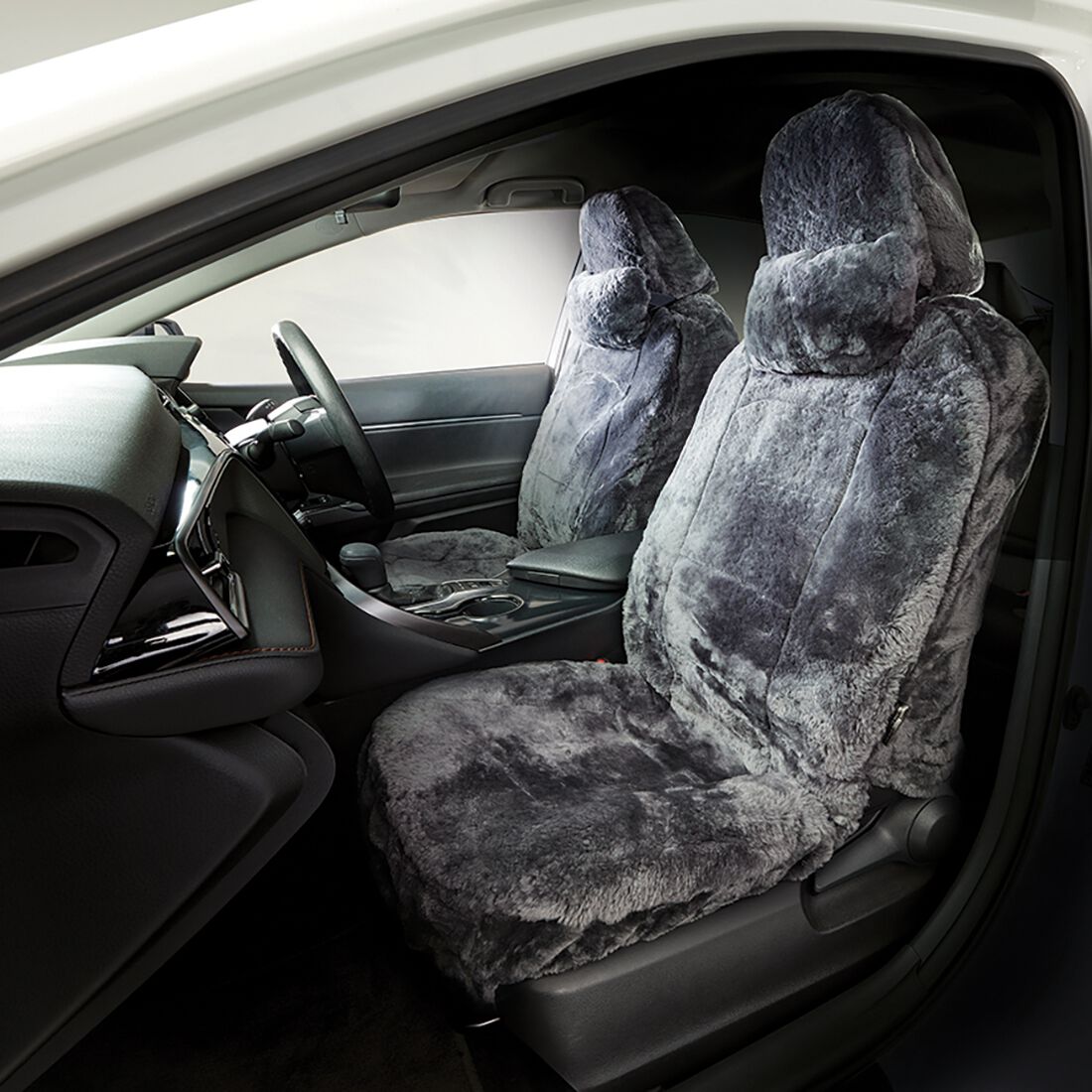 Platinum CLOUDLUX Sheepskin Seat Covers - Slate Adjustable Headrests Size 30 Airbag Compatible, , scaau_hi-res