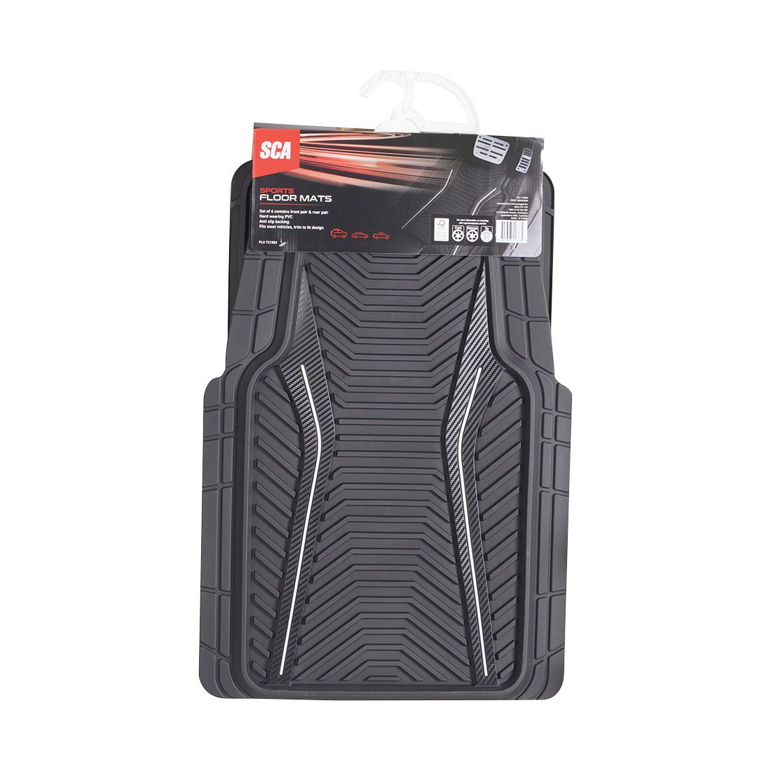 SCA Floor Mats PVC Rubber Sports Black Set of 4, , scaau_hi-res