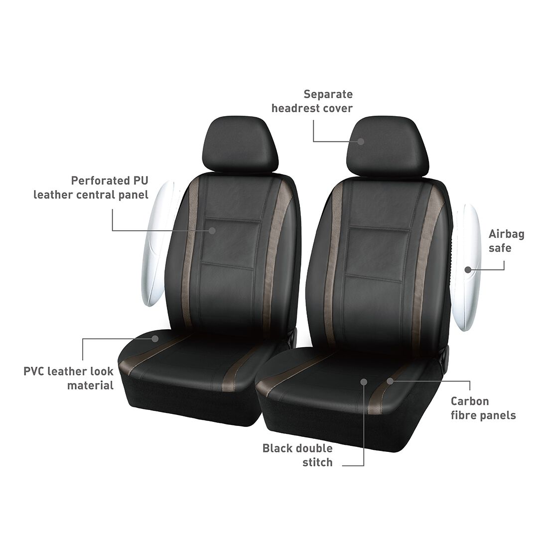SCA Seat Cover Sports Black Metallic Leather Look, Adjustable Headrests, Airbag Compatible, Size 30A, , scaau_hi-res