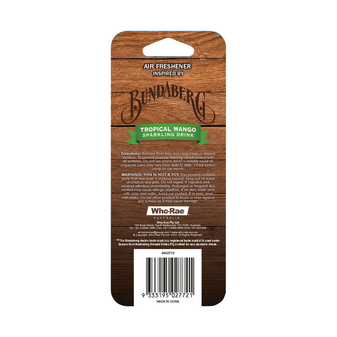 Bundaberg Carded Air Freshener - Tropical Mango, , scaau_hi-res