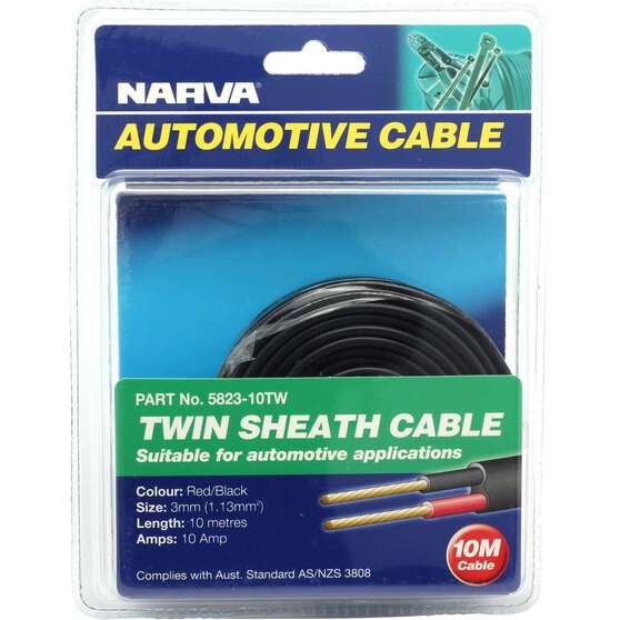Narva Automotive Cable Twin Sheath 10 Metres 3mm 10 AMP, , scaau_hi-res