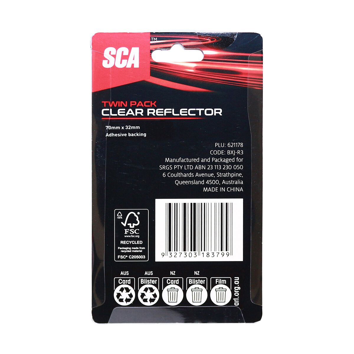 SCA Reflector Twin Pack Rectangular Clear 70 x 32mm, , scaau_hi-res