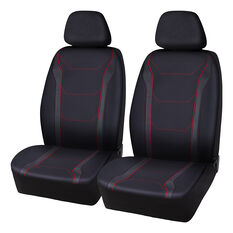 SCA Sports Leather Look & Carbon Seat Covers Black/Red Adjustable Headrests Airbag Compatible, , scaau_hi-res