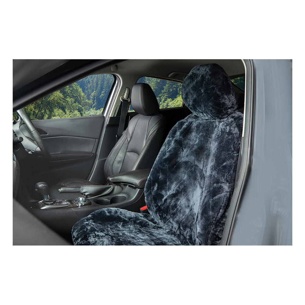 SCA Diamond Cut Sheepskin Single Seat Cover Slate, Adjustable Headrest