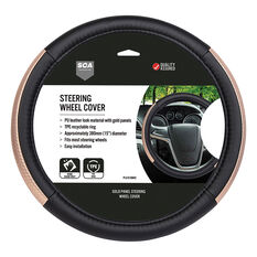 SCA Leather Look Steering Wheel Cover - Black/Gold, 380mm Diameter, , scaau_hi-res