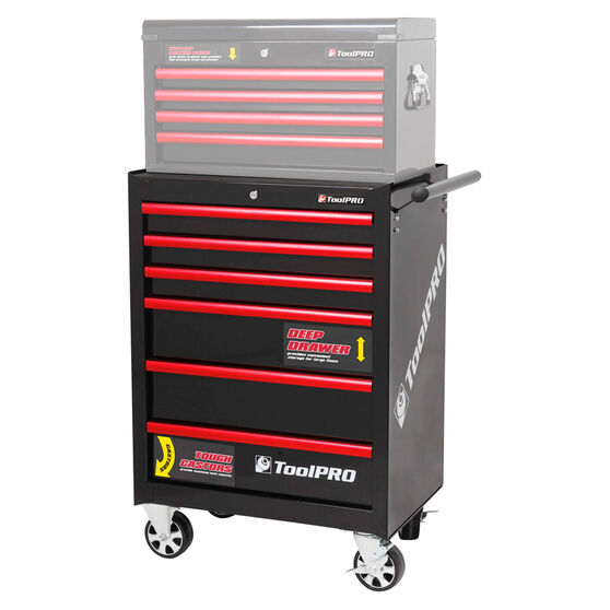 toolpro tool cabinet, 6 drawer, roller cabinet - black, 27 inch