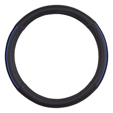 SCA Steering Wheel Cover - PU And Mesh, Black / Blue, 380mm Diameter, , scaau_hi-res