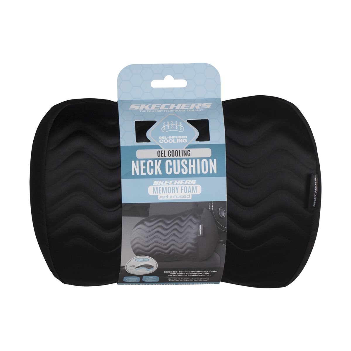 Skechers Memory Foam Luxury Gel Ribbed Neck Cushion Black, , scaau_hi-res