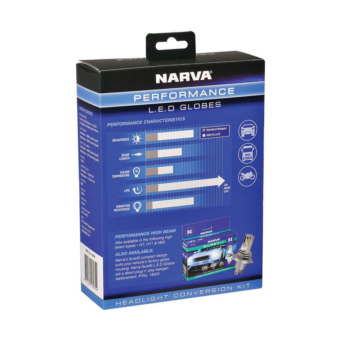 Narva Gen III LED Headlight Globes - H4, 12/24V, , scaau_hi-res