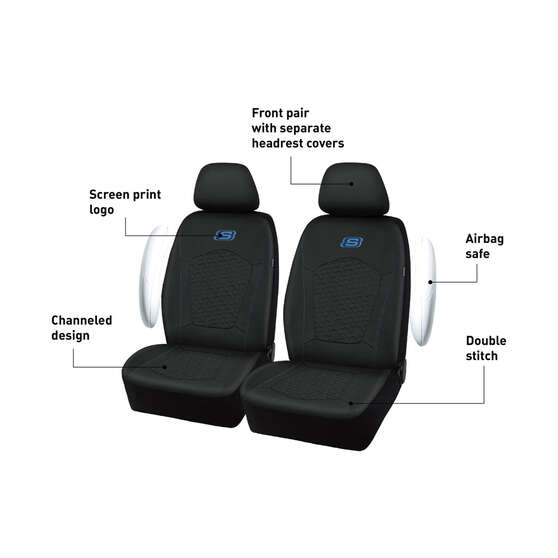 Skechers Gel Memory Foam Seat Covers Black/Blue Adjustable Headrests Airbag Compatible 30SAB, , scaau_hi-res