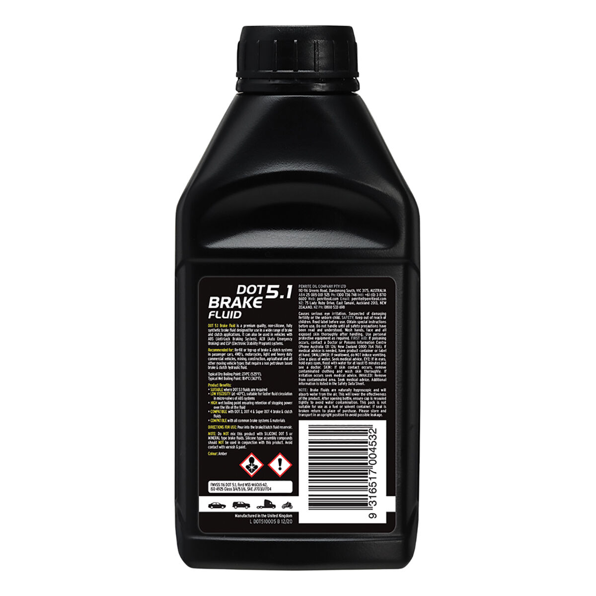 Penrite Brake Fluid DOT 5.1 500mL, , scaau_hi-res