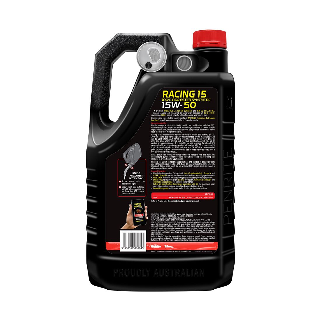 Penrite 10 Tenths Racing 15 Engine Oil - 15W-50 5 Litre, , scaau_hi-res