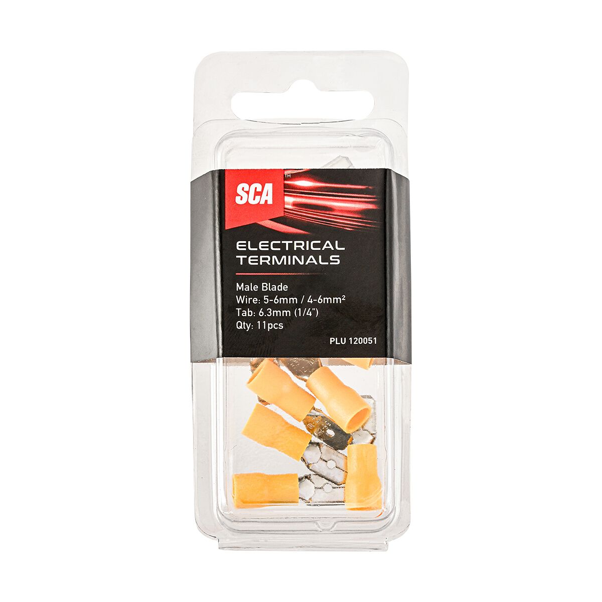 SCA Electrical Terminals Male Blade 6.3mm Yellow 11 Pack, , scaau_hi-res