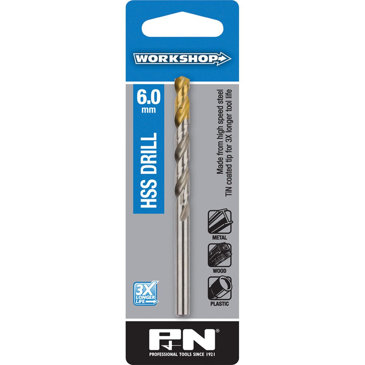 P&N Workshop Drill Bit HSS Tin Tipped 6.0mm, , scaau_hi-res