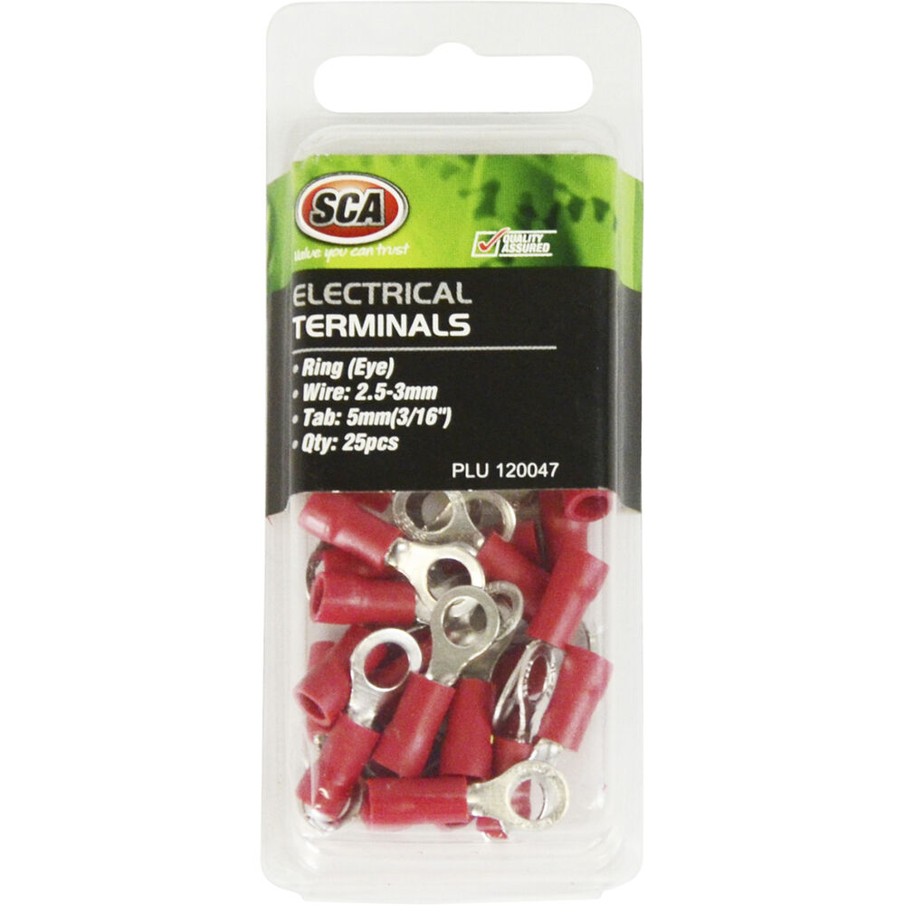 SCA Electrical Terminals Ring (Eye), Red, 5.0mm, 25 Pack Supercheap