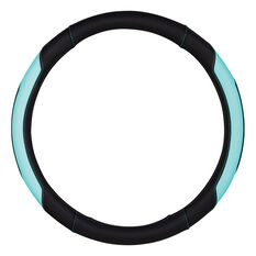 SCA Steering Wheel Cover Leather Look Aqua/Black 380mm Diameter, , scaau_hi-res