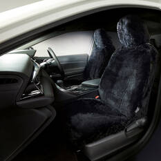 Silver CLOUDLUX Sheepskin Seat Covers - Black Adjustable Headrests Size 30 Front Pair Airbag Compatible, , scaau_hi-res