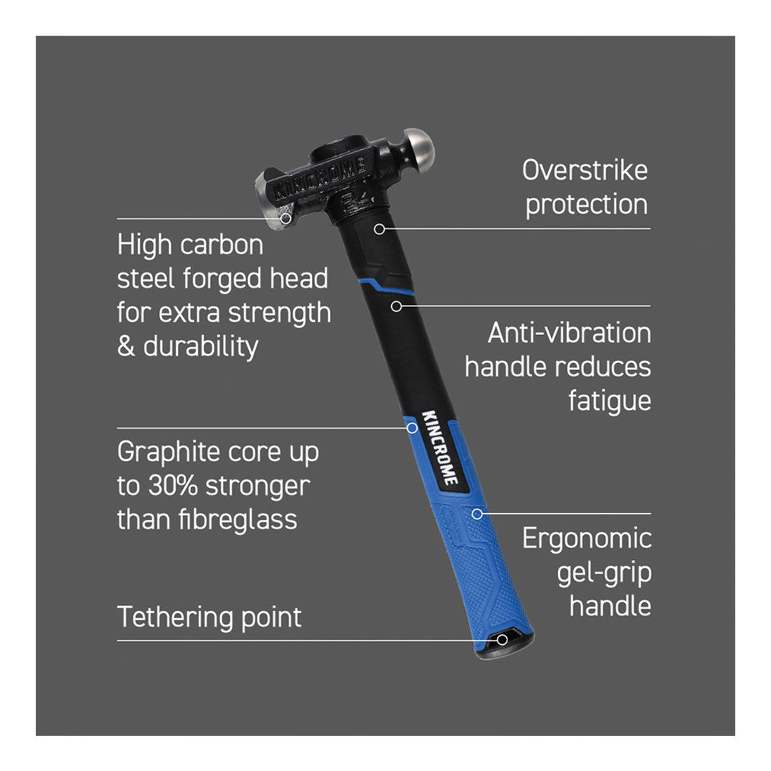 Kincrome Ball Pein Hammer Graphite 24oz, , scaau_hi-res