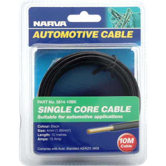 Narva Automotive Cable Single Core 10 Metres 4mm 15 AMP Black, , scaau_hi-res