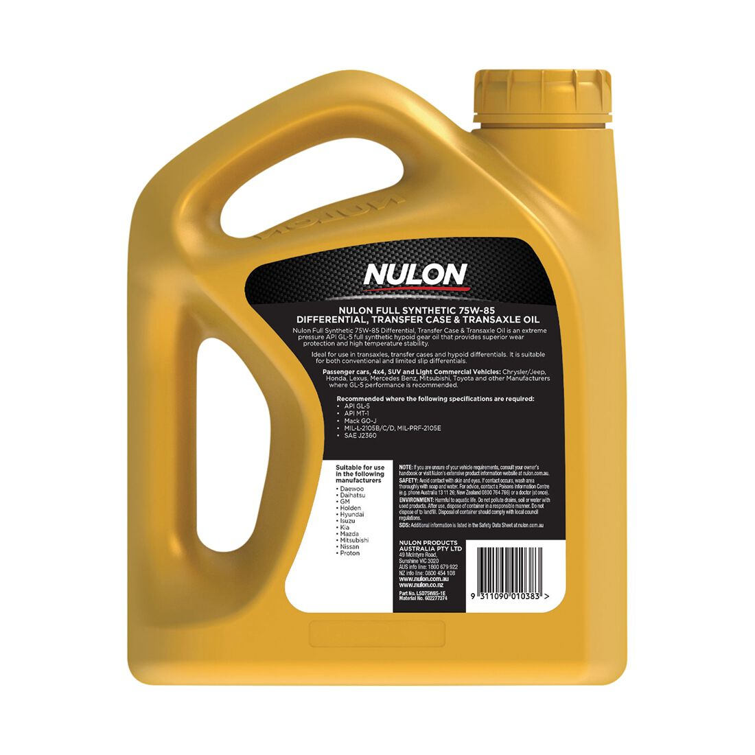 Nulon Gear Oil 75W-85 Full Synthetic 2.5 Litre, , scaau_hi-res