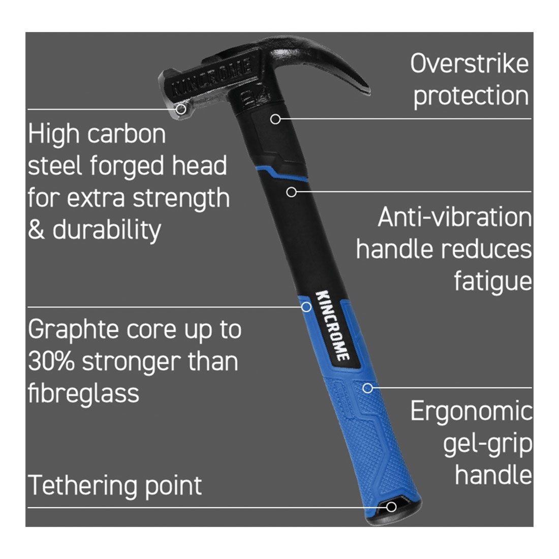 Kincrome Claw Hammer Graphite 20oz, , scaau_hi-res