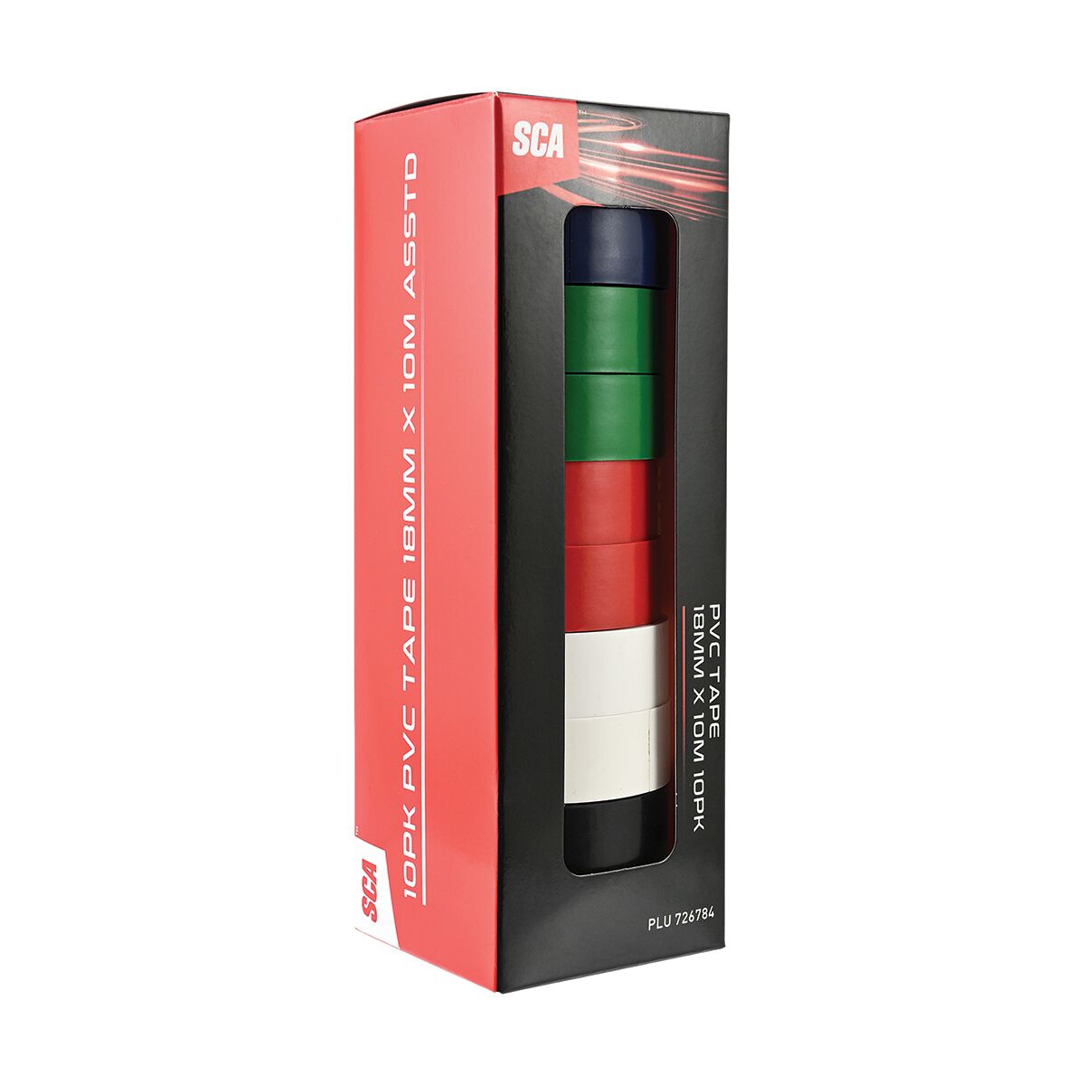 SCA PVC Electrical Tapes - Assorted Colour, 18mm x 10m, 10 Pack, , scaau_hi-res