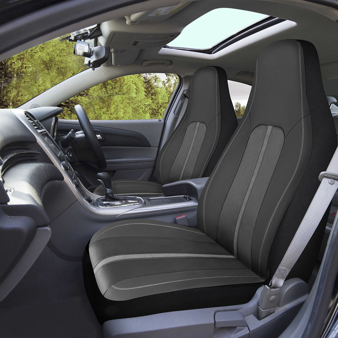 SCA Seat Cover Sports Black & Grey Metallic Leather Look, Built-in Headrests, Airbag Compatible, Size 60A, , scaau_hi-res