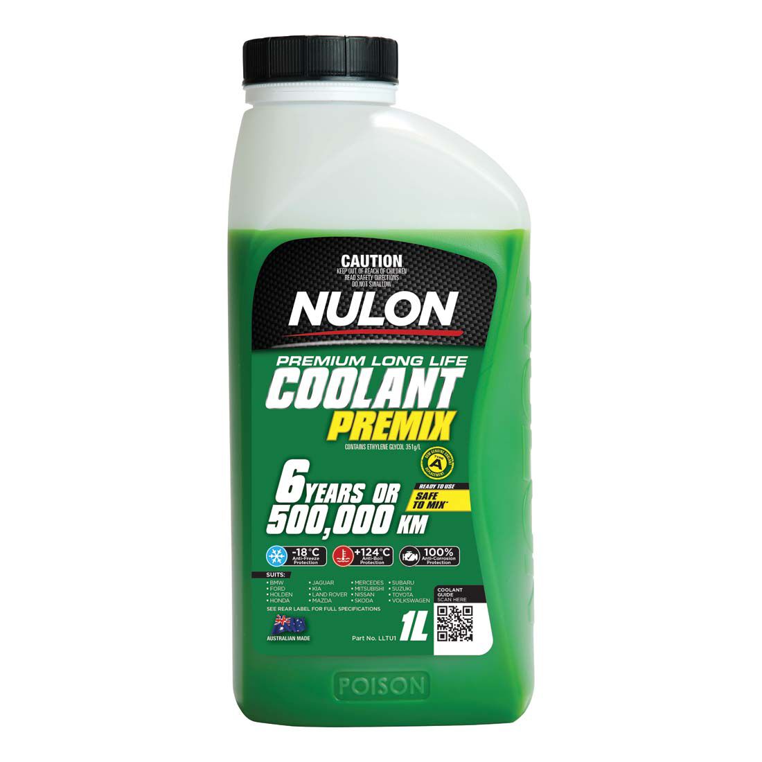 Nulon Green Long Life Anti-Freeze/Anti-Boil Coolant Premix - 1 Litre, , scaau_hi-res