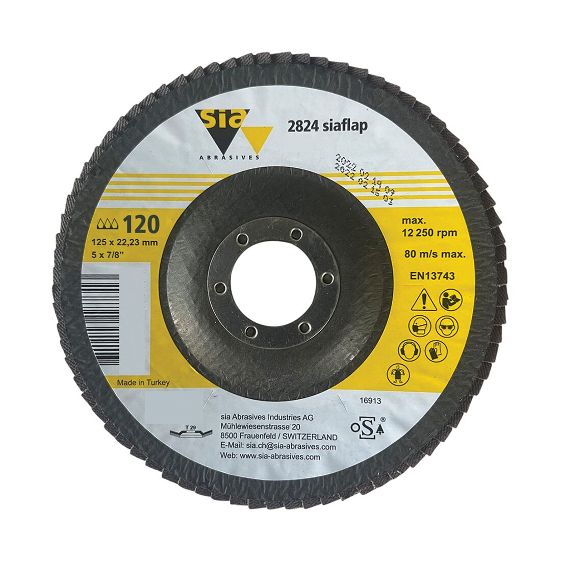 SIA Abrasives Flap Disc, 2824 Series, 125X22.23mm, 120 Grit, , scaau_hi-res