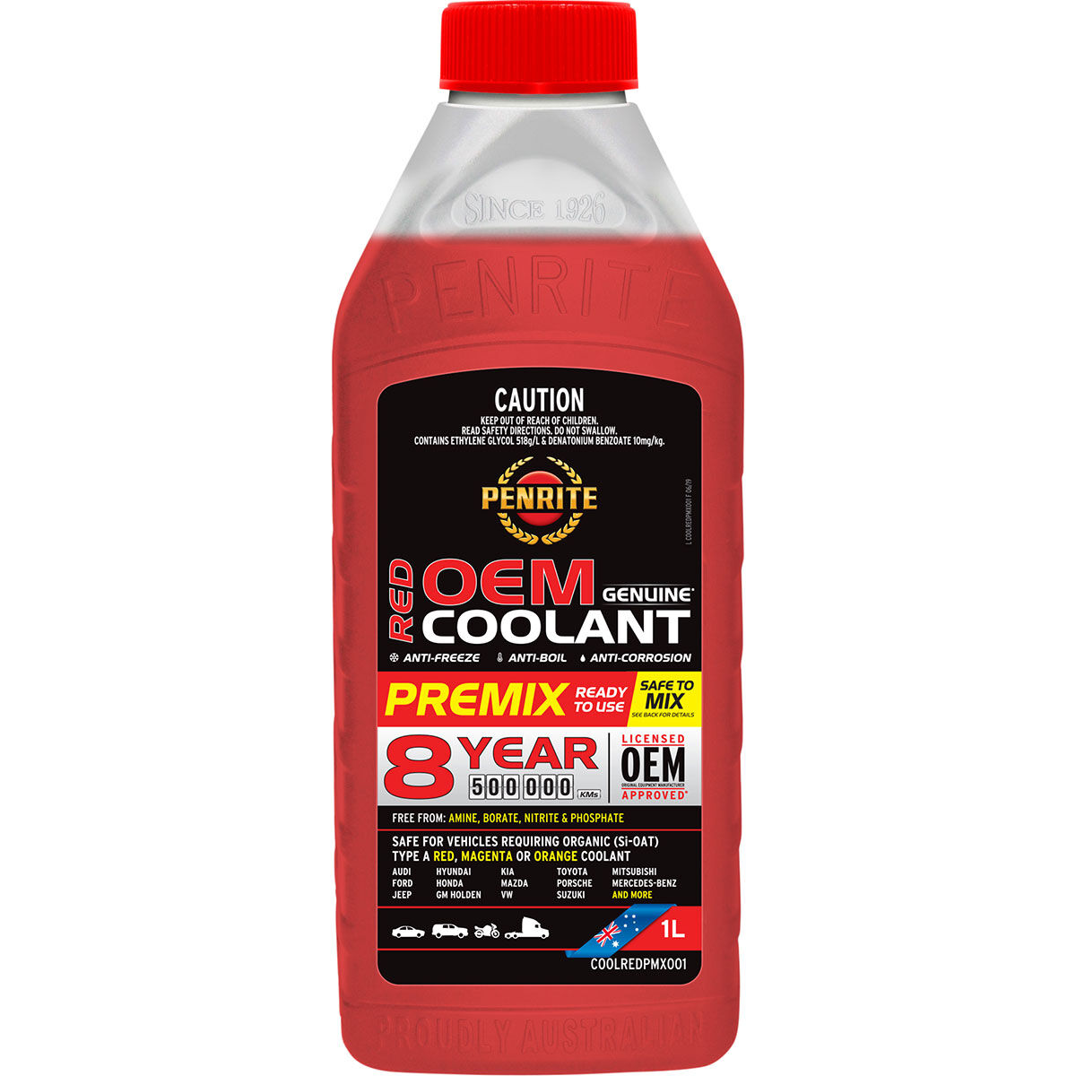 Penrite Red Long Life Anti Freeze / Anti Boil Coolant Premix - 1 Litre, , scaau_hi-res