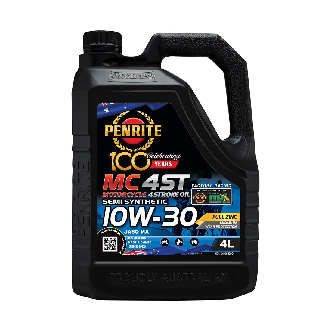 Penrite MC-4 Semi Synthetic Motorcycle Oil - 10W-30, 4 Litre, , scaau_hi-res