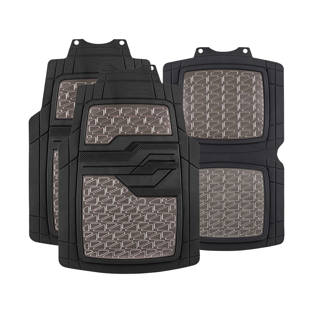 SCA Checkerplate PVC Car Floor Mats - Set of 4, Gun Metal Grey/Black, , scaau_hi-res