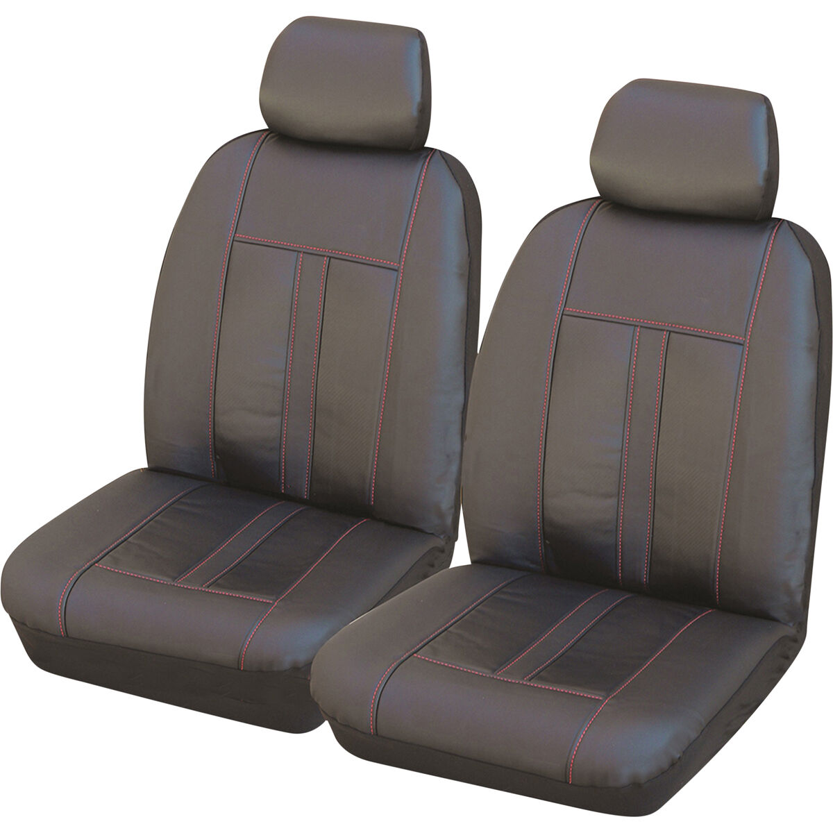 SCA Leather Look Seat Covers Black and Red Adjustable Headrests Size 30 Front Airbag Pair Compatible