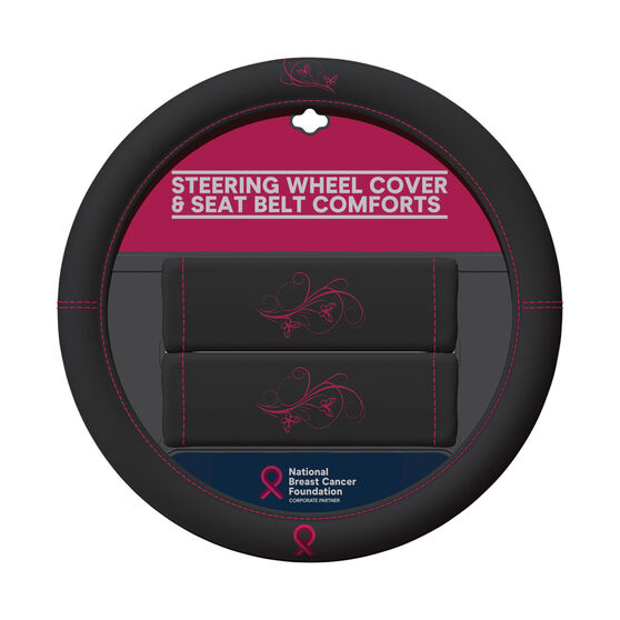 NBCF Pink Ribbon Steering Wheel Cover & Seat Belt Buddies, , scaau_hi-res