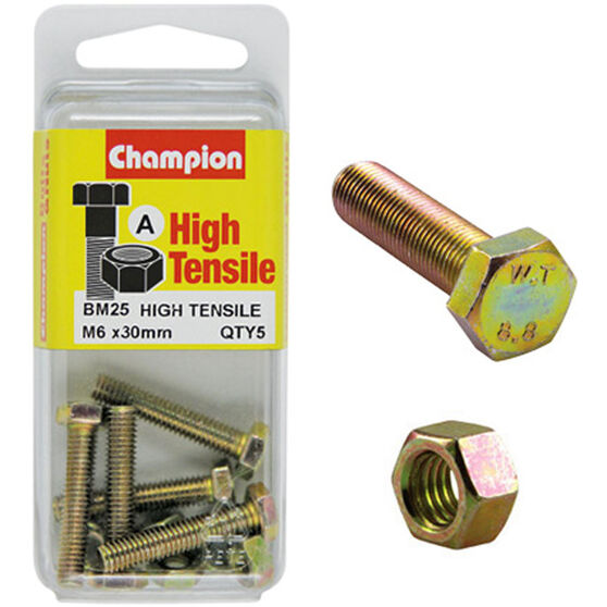 Champion High Tensile Bolts and Nuts - M6 X 30, , scaau_hi-res