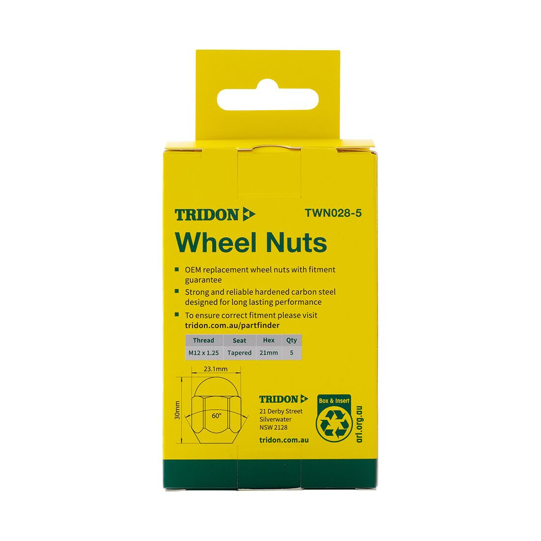 Tridon Wheel Nuts M12x1.25. Tapered Seat. 21mm Hex. Black Finish, , scaau_hi-res