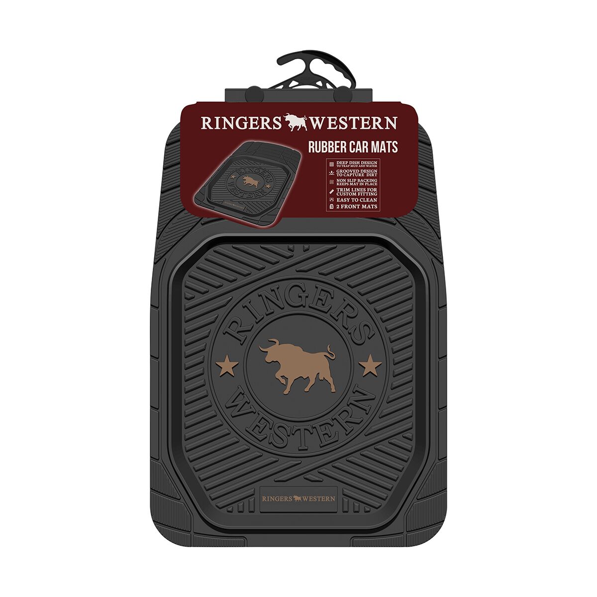 Ringers Western Rubber Car Floor Mats - Front Pair, Black/Tan, , scaau_hi-res
