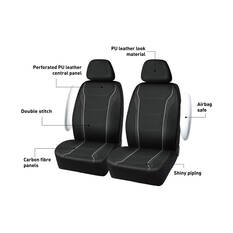 SCA Sports Leather Look & Carbon Seat Covers Black Adjustable Headrests Airbag Compatible, , scaau_hi-res
