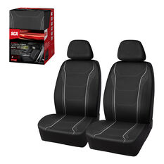 SCA Sports Leather Look & Carbon Seat Covers Black Adjustable Headrests Airbag Compatible, , scaau_hi-res