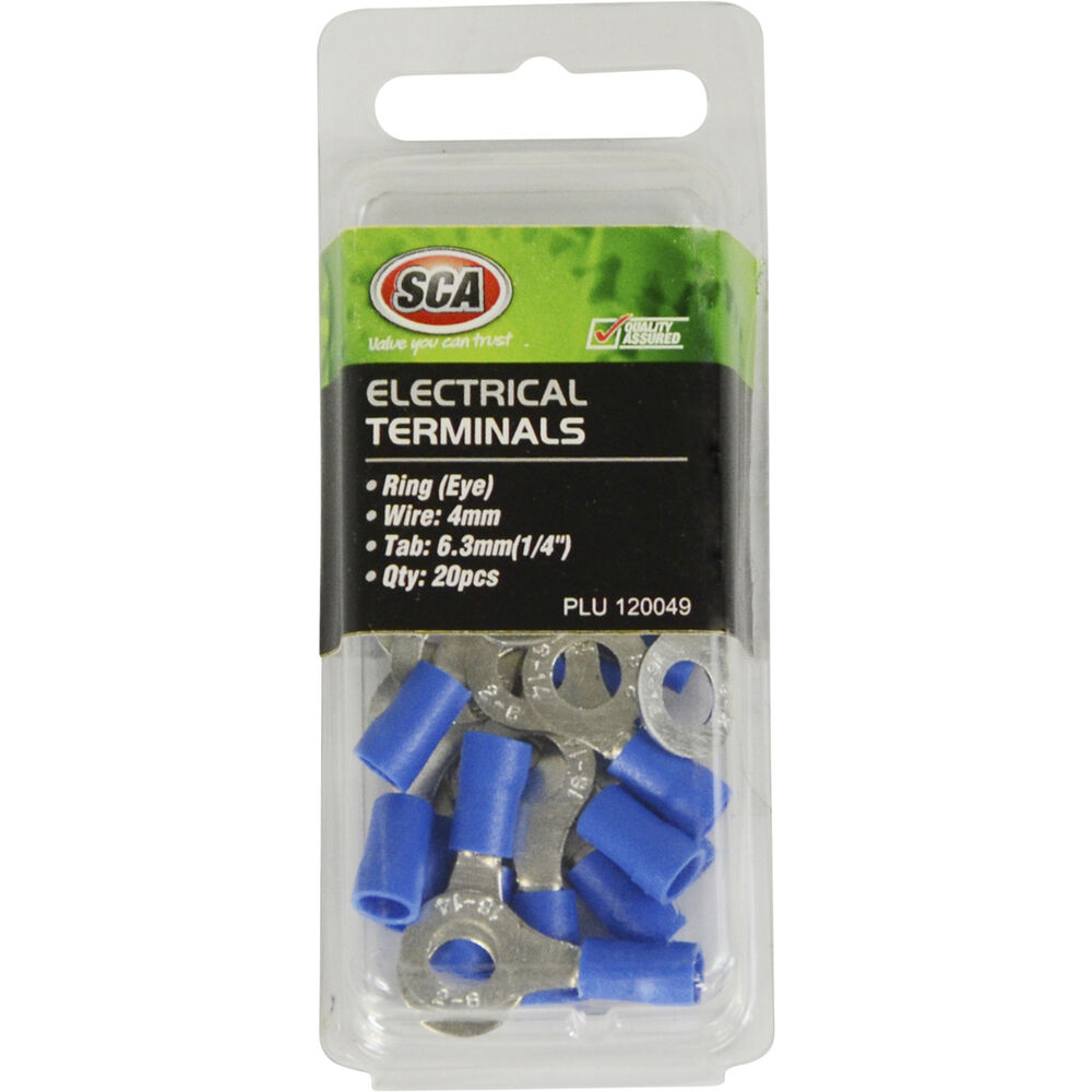 SCA Electrical Terminals Ring (Eye), Blue, 6.3mm, 20 Pack
