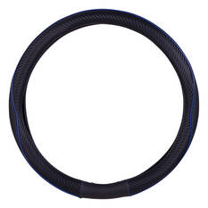 SCA Steering Wheel Cover Leather Look & Carbon Black/Blue 380mm Diameter, , scaau_hi-res