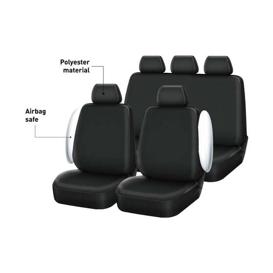SCA Essentials Black Seat Cover Front And Rear Pack, Adjustable Headrests, Front Seat Airbag Compatible, , scaau_hi-res