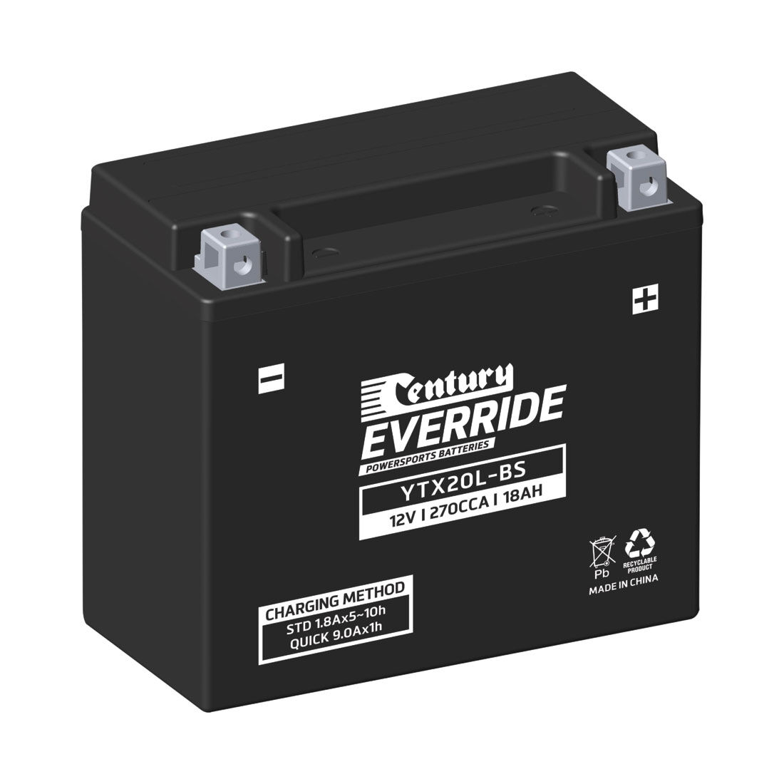 Century EverRide Powersports Battery YTX20L-BS, , scaau_hi-res