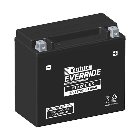 Century EverRide Powersports Battery YTX20L-BS, , scaau_hi-res