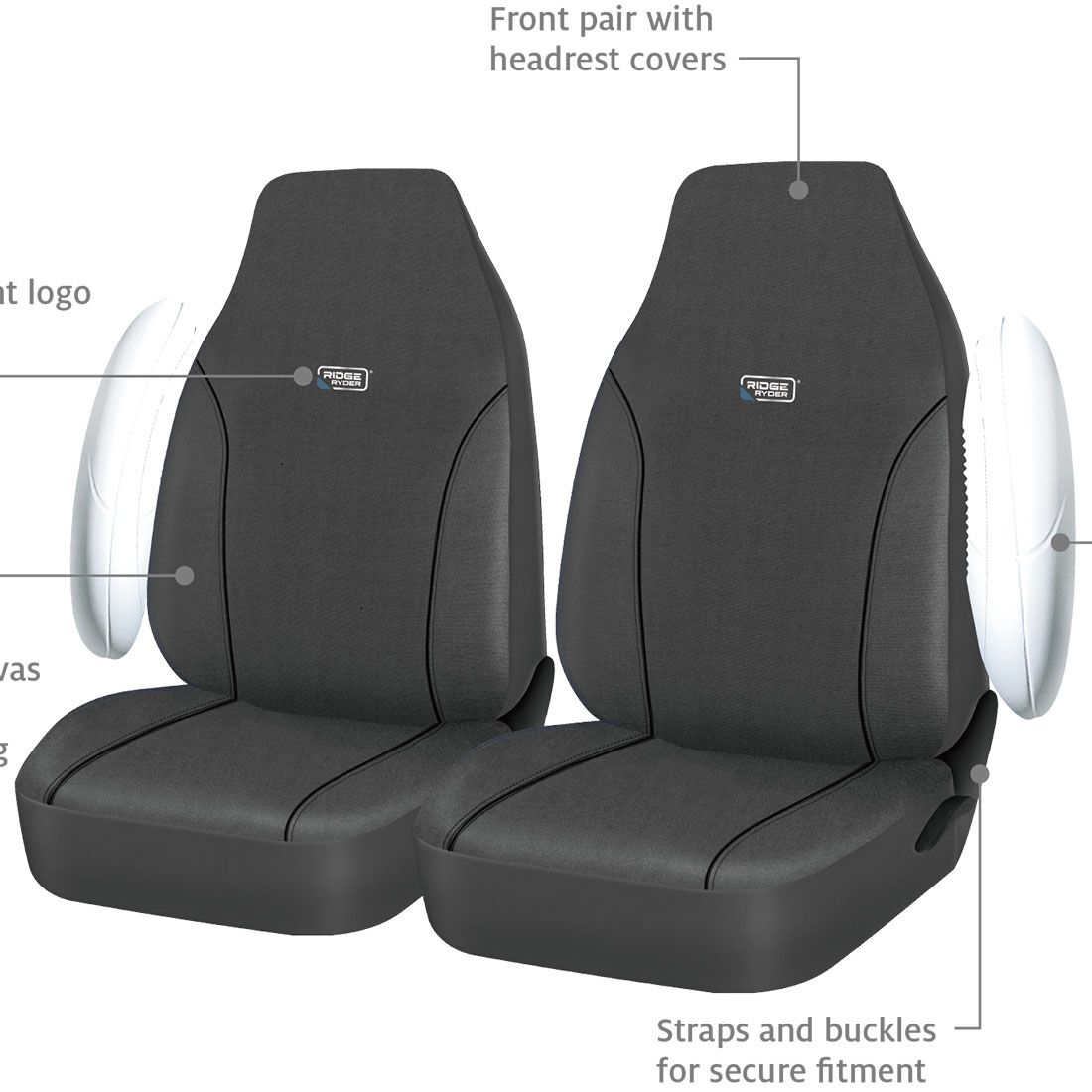 Ridge Ryder Canvas Seat Covers Charcoal/Black 60SAB, , scaau_hi-res
