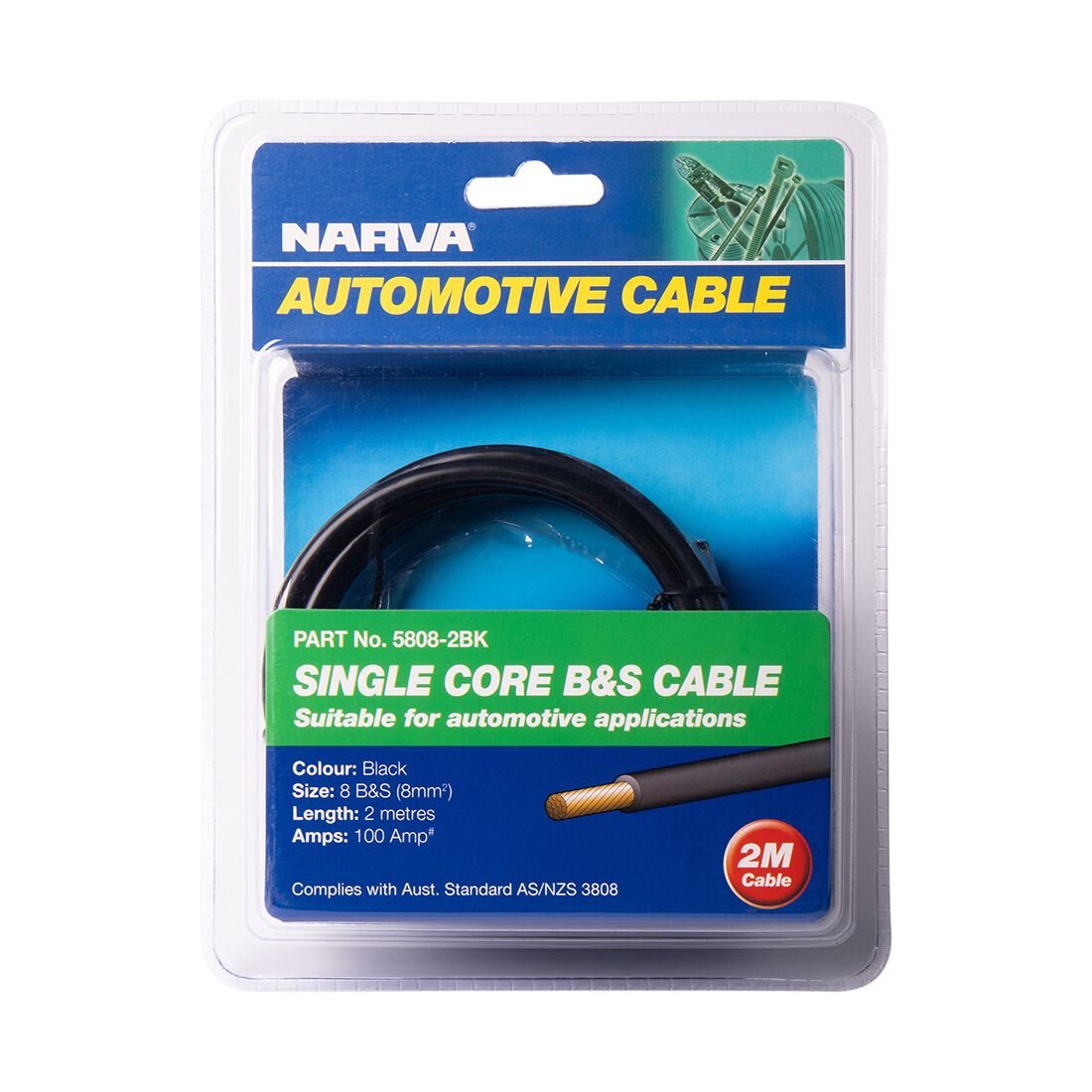 Narva Battery & Starter Cable, 100 Amp, 8mm x 2m - Black, , scaau_hi-res