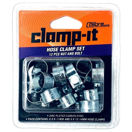 Calibre Hose Clamps - Zinc Plated, 12 Pieces, 9-11mm & 12-14mm, , scaau_hi-res