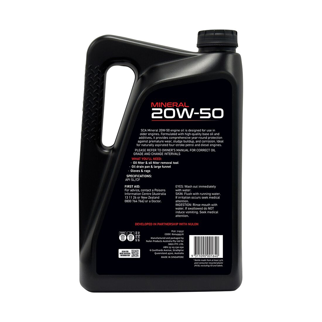 SCA Mineral Engine Oil 20W-50 5 Litre, , scaau_hi-res