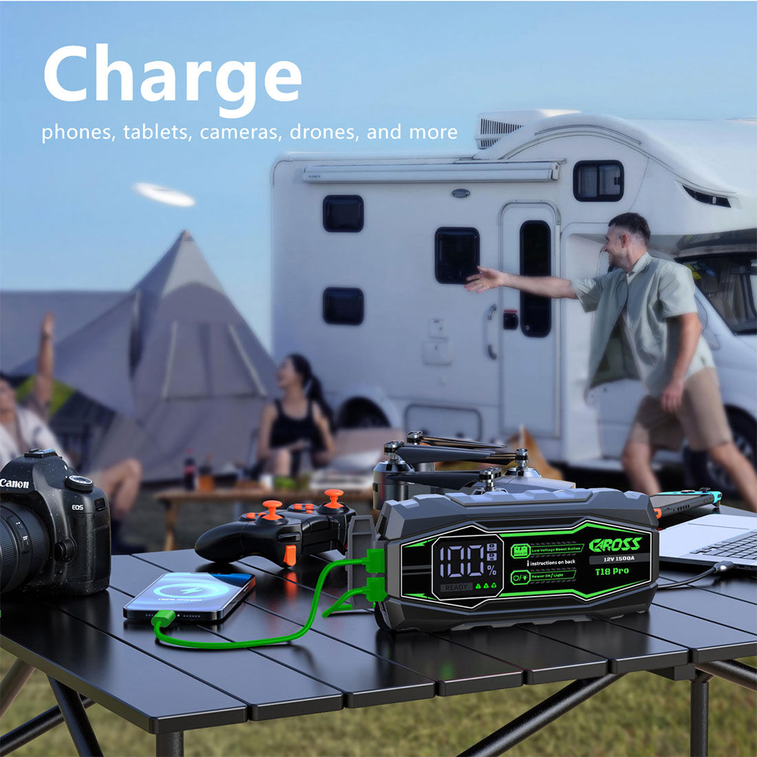 CAROSS T18Pro 12V 1500A Compact Smart Lithium Jump Starter With Built-in 3 Mode Light, , scaau_hi-res